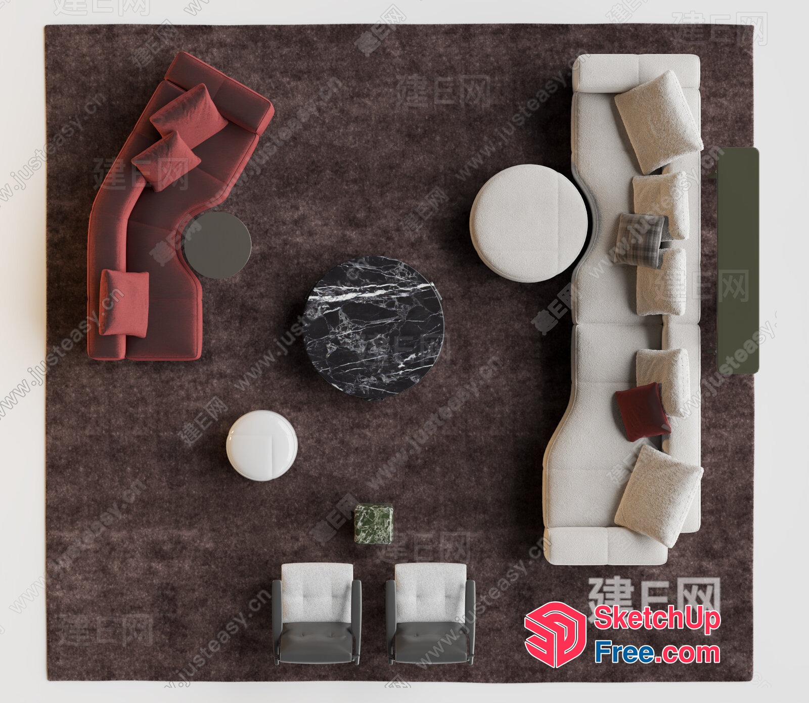 Modern Living Room Furniture Arrangement 3D SketchUp File