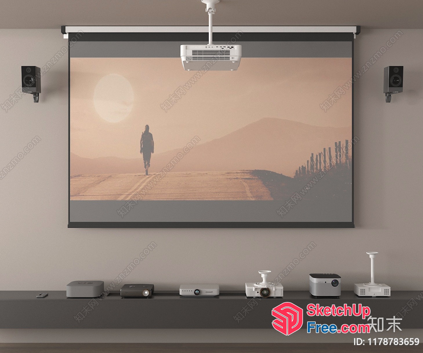 Projector And Screen Setup In A Neutral Colored Room 3D SketchUp File