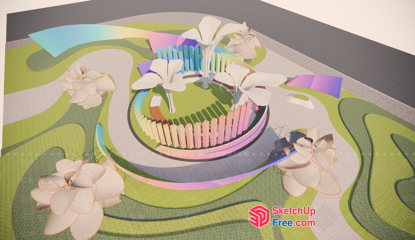 Vibrant 3D Park Design 3D SketchUp File