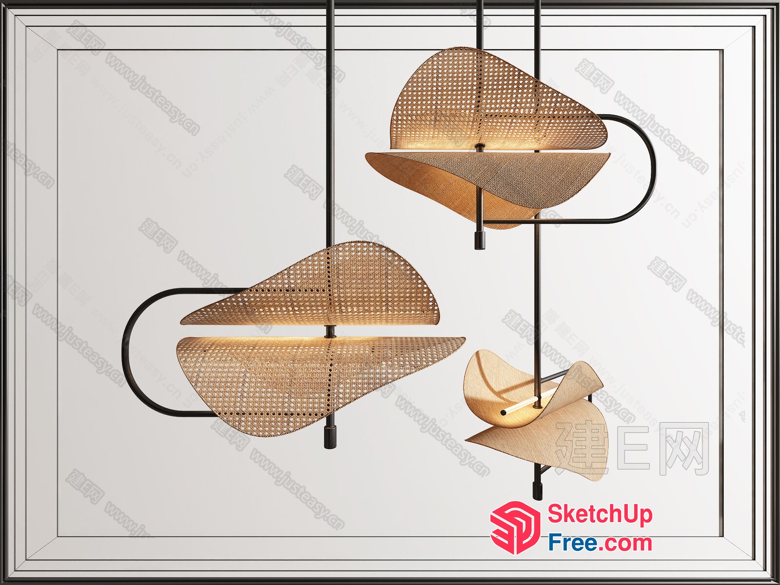Modern Rattan Ceiling Light Fixture 3D SketchUp File
