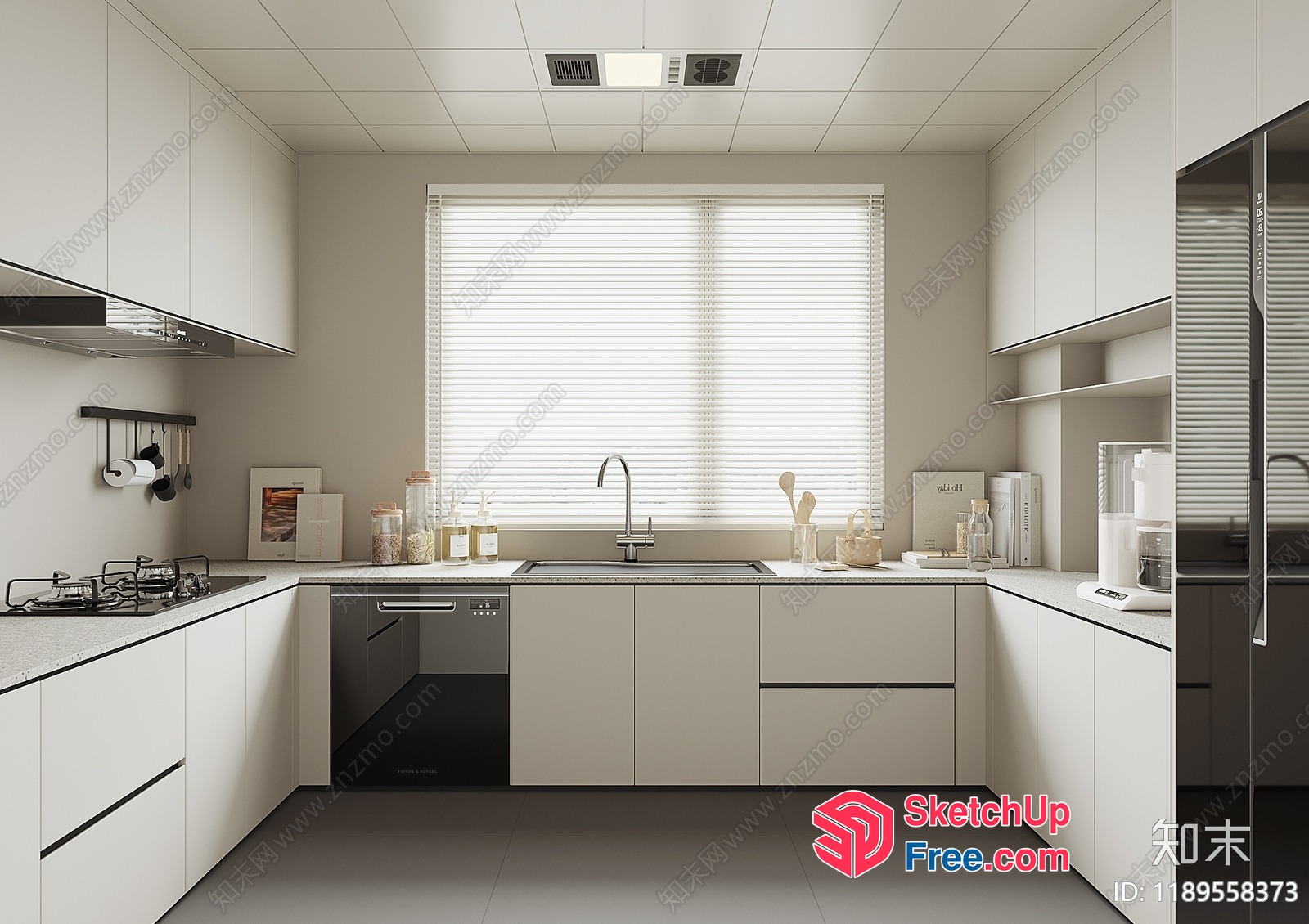 Modern Minimalist Kitchen Design With Clean White Lines 3D SketchUp File