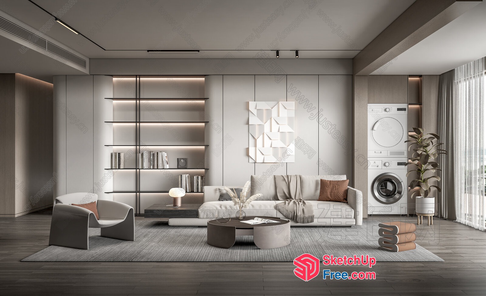 Modern Living Room With Neutral Color Scheme And Minimalist Furniture 3D SketchUp File