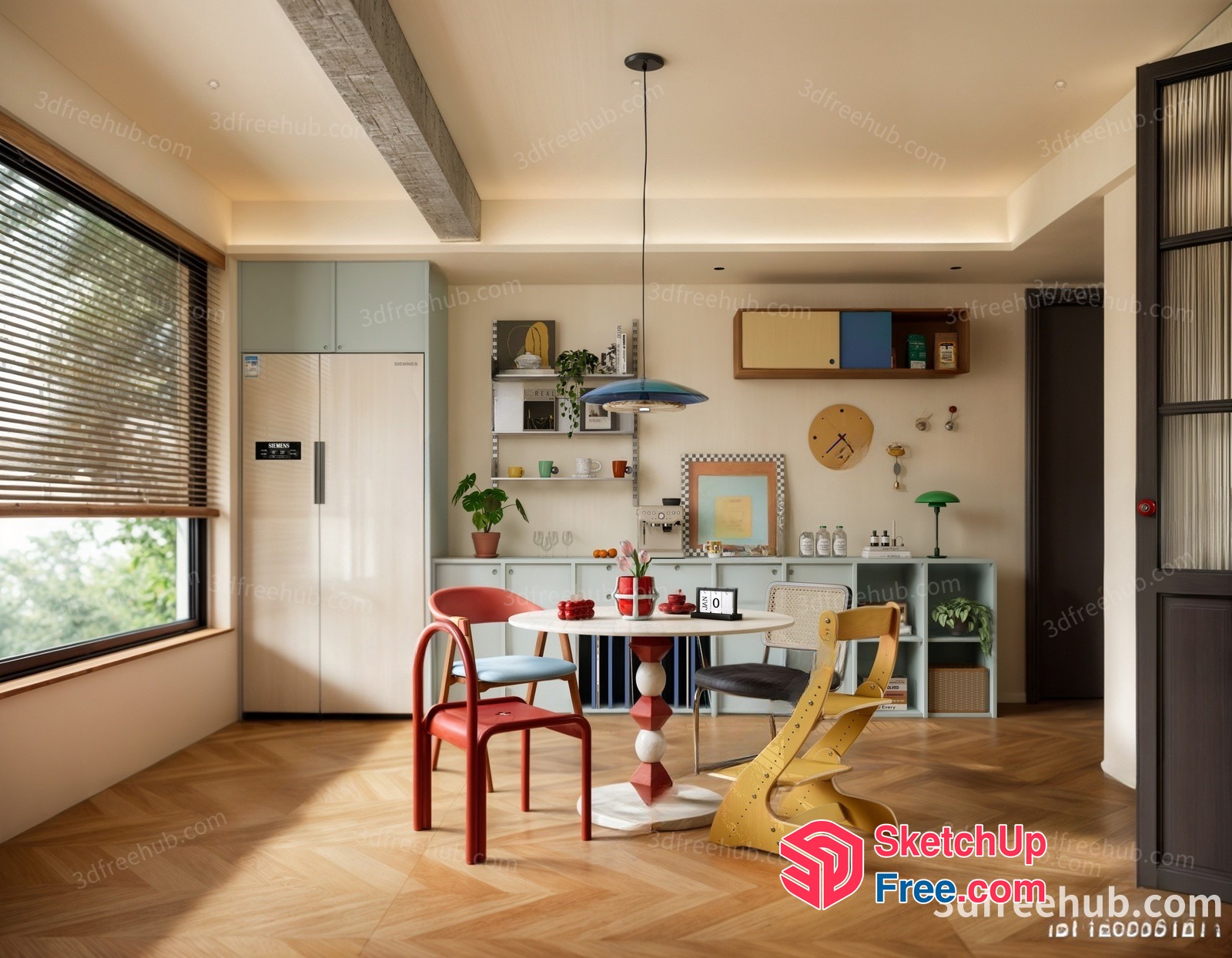 Cozy Modern Dining Room With Vibrant Furniture 3D SketchUp File