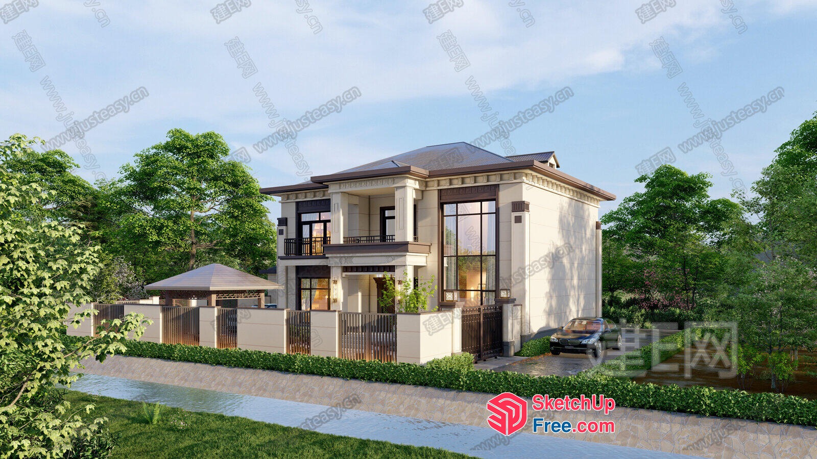 Elegant European Style Villa Exterior 3D SketchUp File