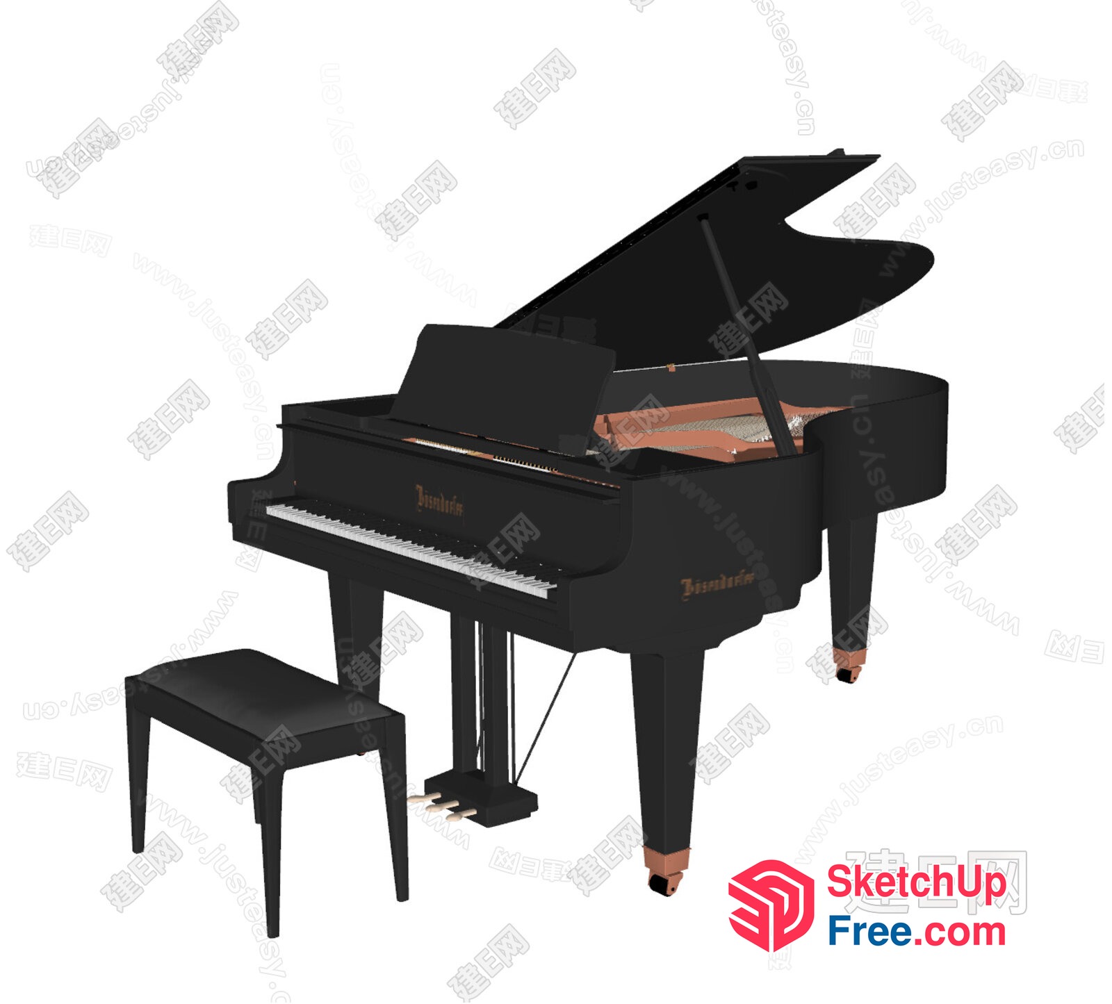Grand Piano And Stool Arrangement 3D SketchUp File
