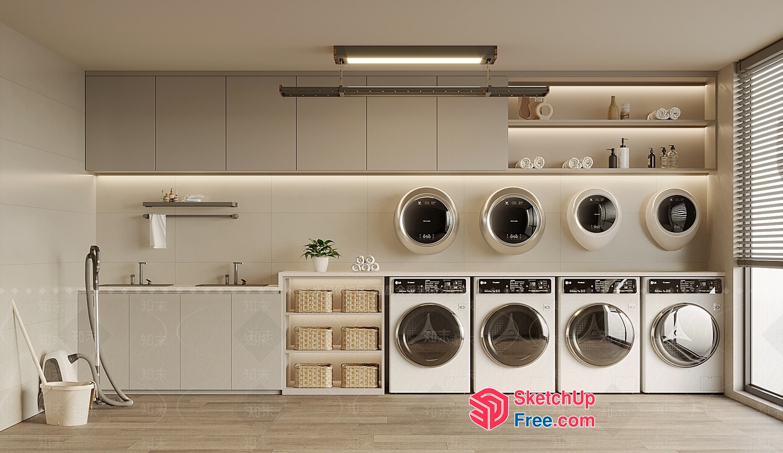 Modern Laundry Room With Sleek White Appliances 3D SketchUp File