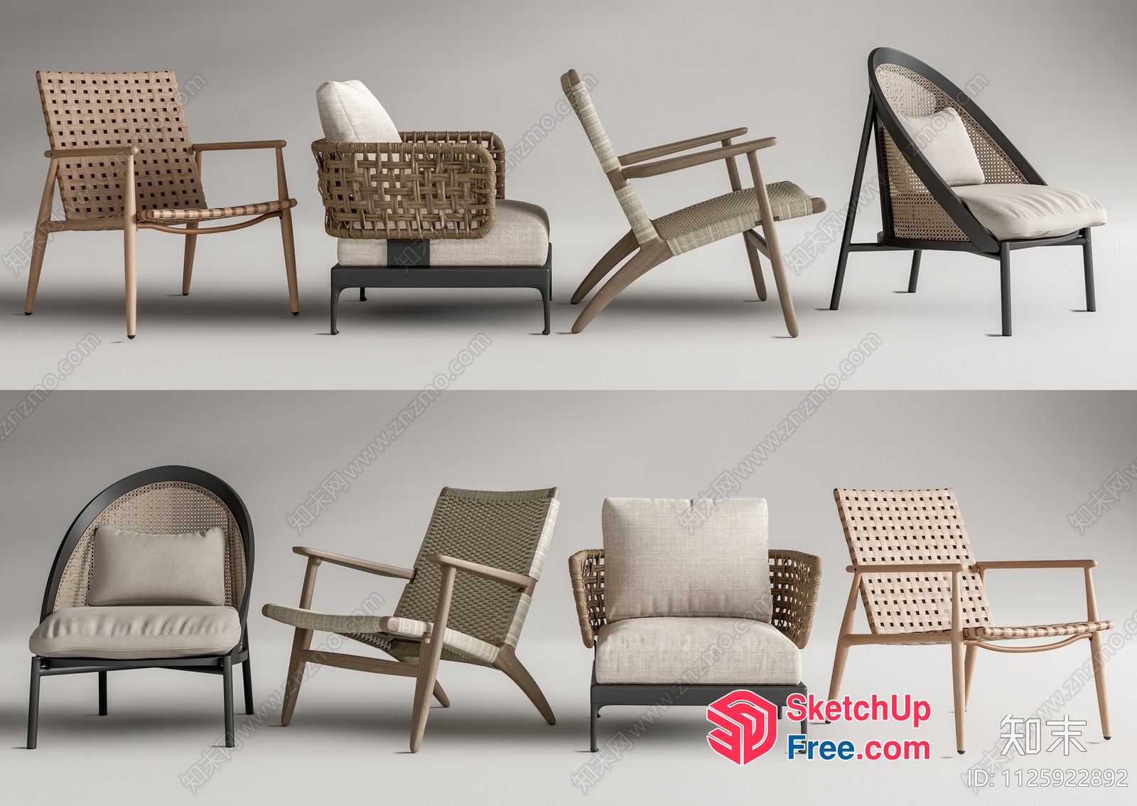 Modern Armchairs In Natural And Black Colors 3D SketchUp File