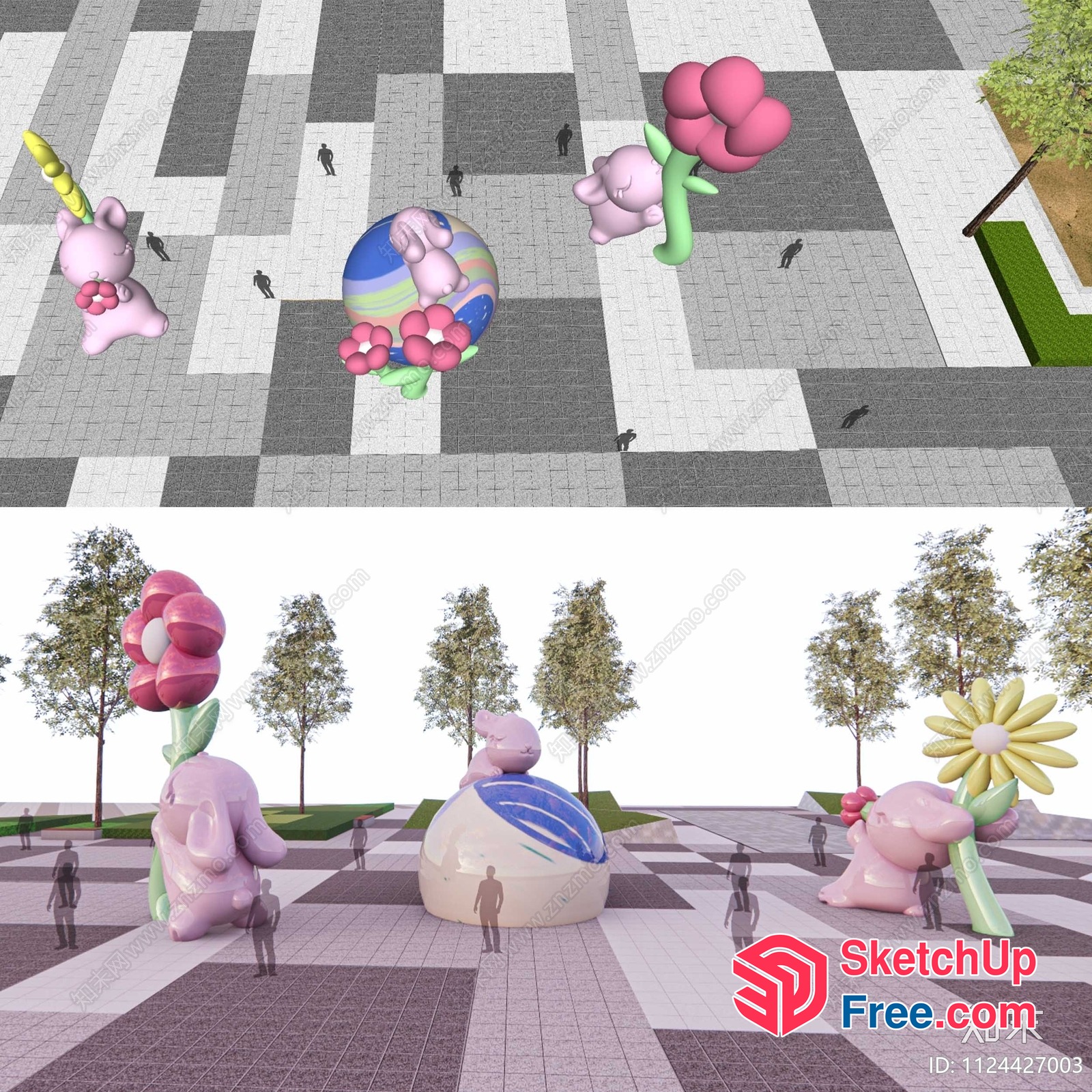 Colorful Cartoon Animal Sculptures In A Public Park 3D SketchUp File