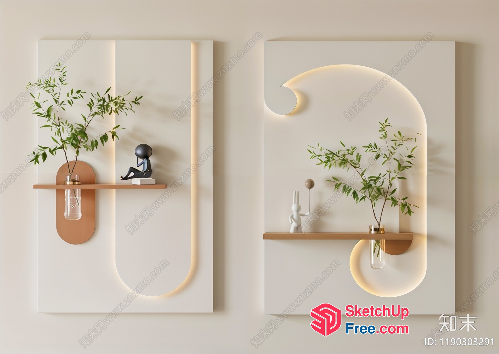 Minimalist Shelf Decor With Green Plants And Decorative Items 3D SketchUp File