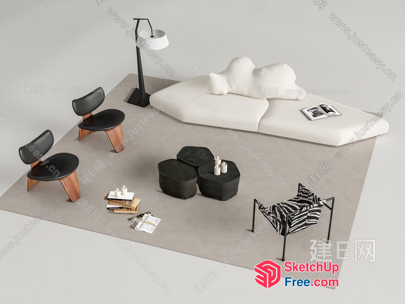 Modern Minimalist Living Room Furniture Set 3D SketchUp File