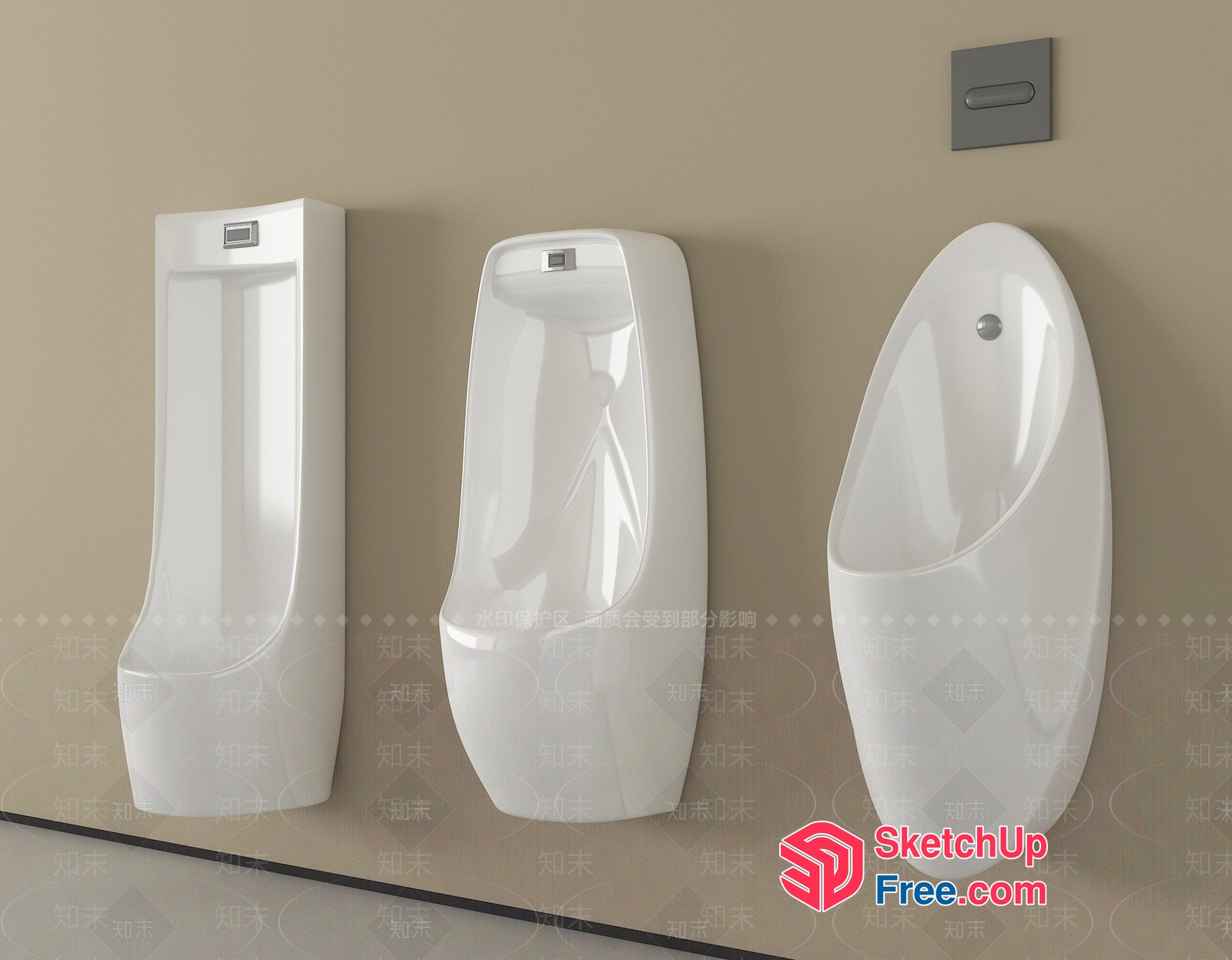 Modern Urinals In White Ceramic 3D SketchUp File