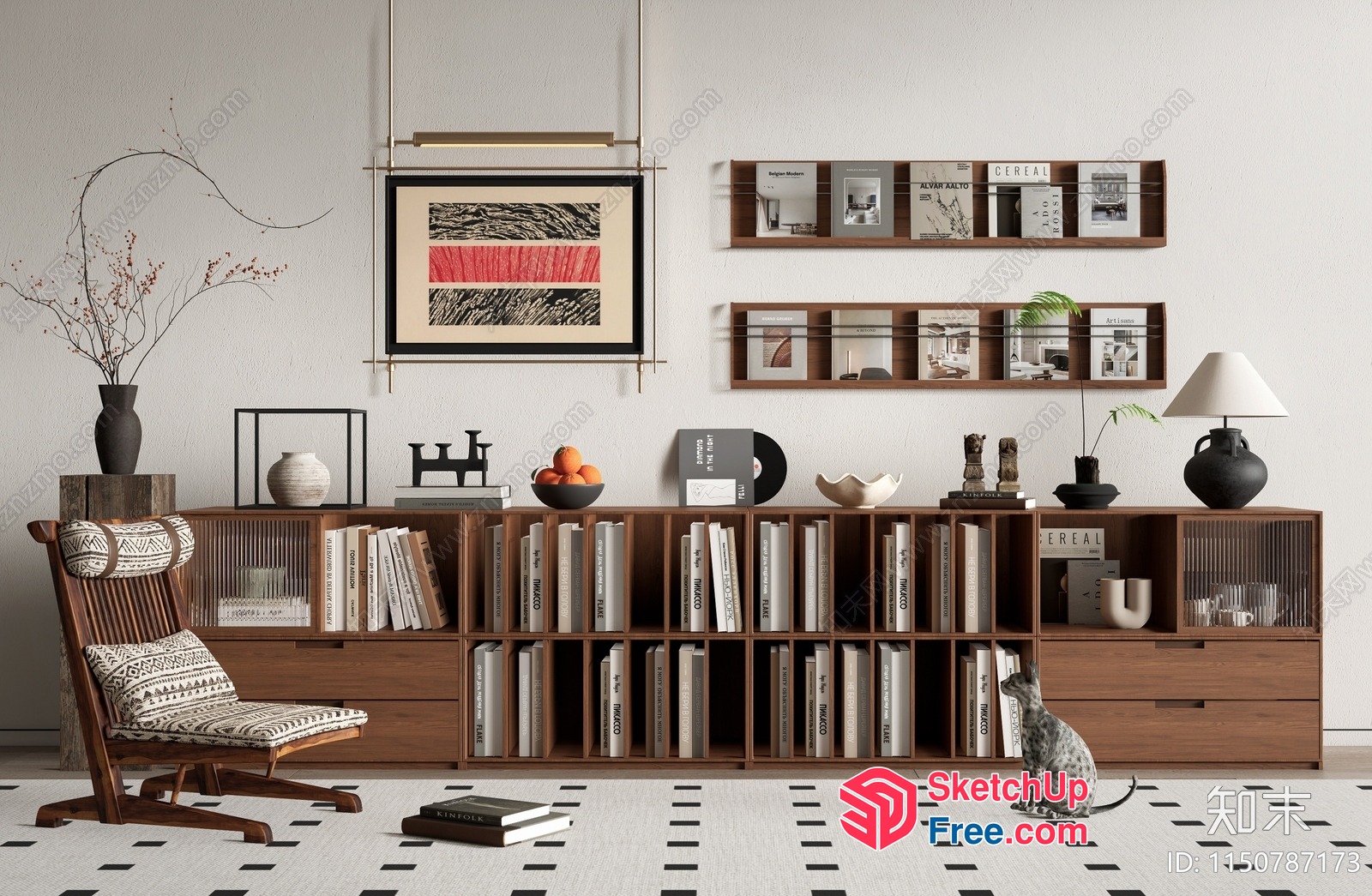 Modern Minimalist Home Decor With Cat And Books 3D SketchUp File