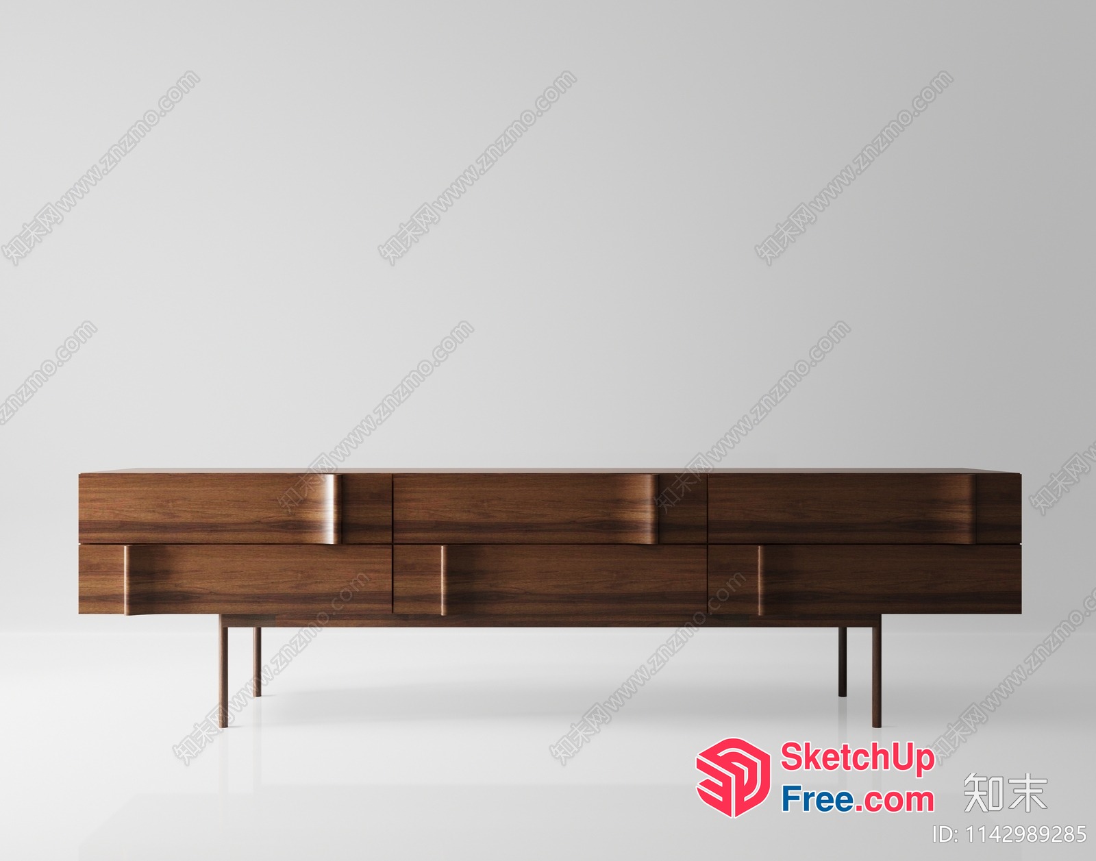 Long Wooden Cabinet With Multiple Drawers And Legs 3D SketchUp File