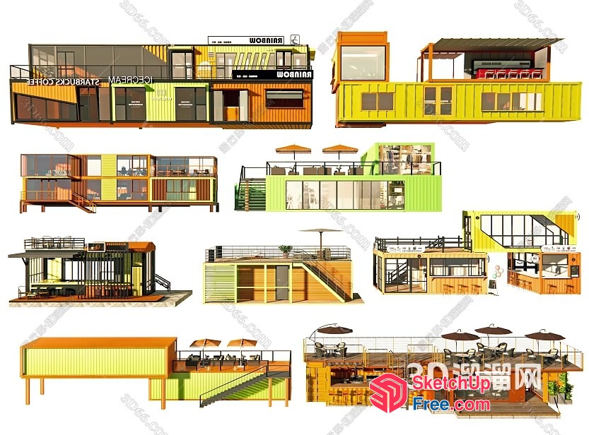 Exterior And Interior Design Of A Modern Cafe 3D SketchUp File