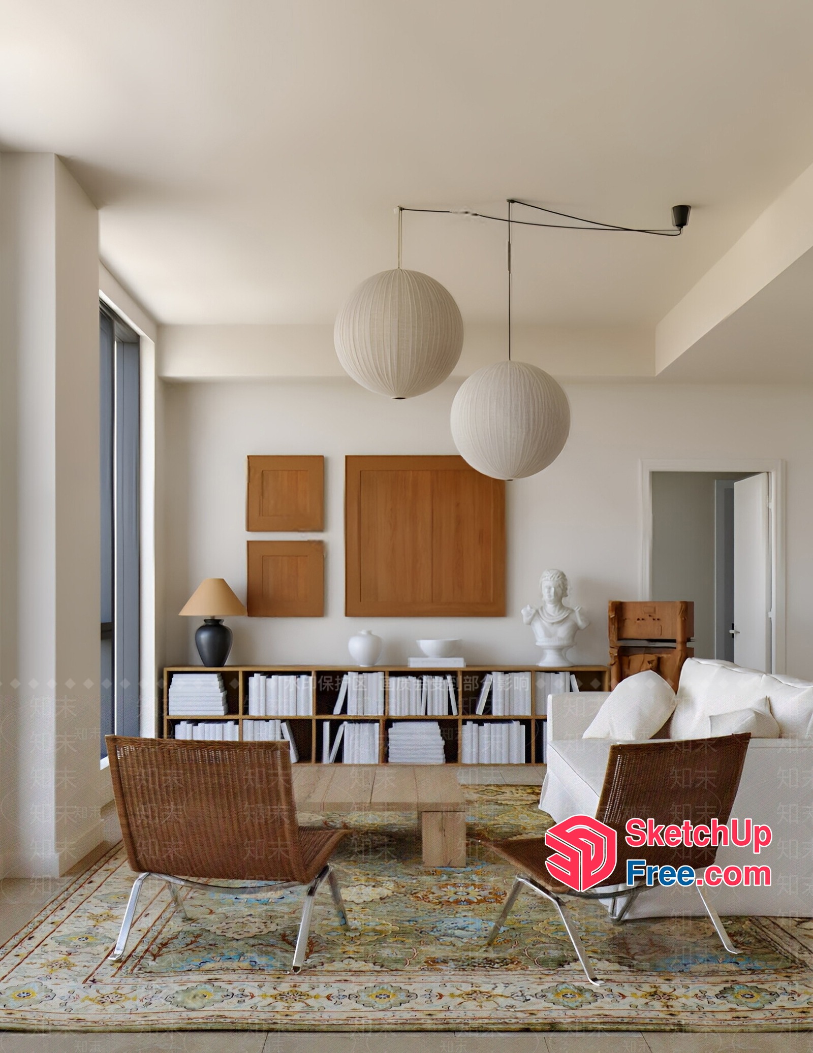 Modern Minimalist Interior With Natural Wood Accents 3D SketchUp File