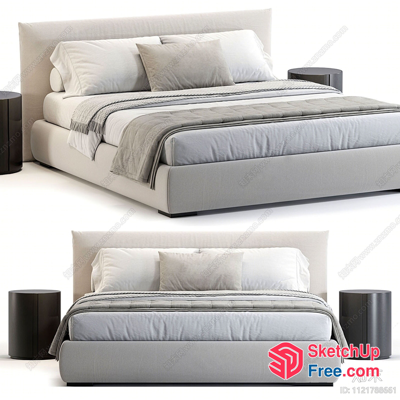 Modern Minimalist Bed And Bedside Table Set 3D SketchUp File