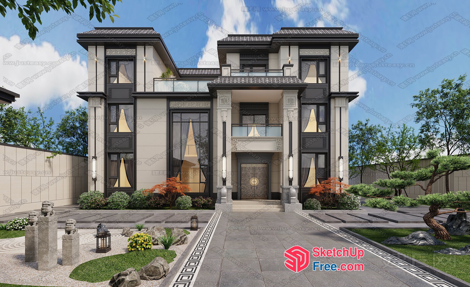 Elegant Modern Chinese-Style Villa 3D SketchUp File