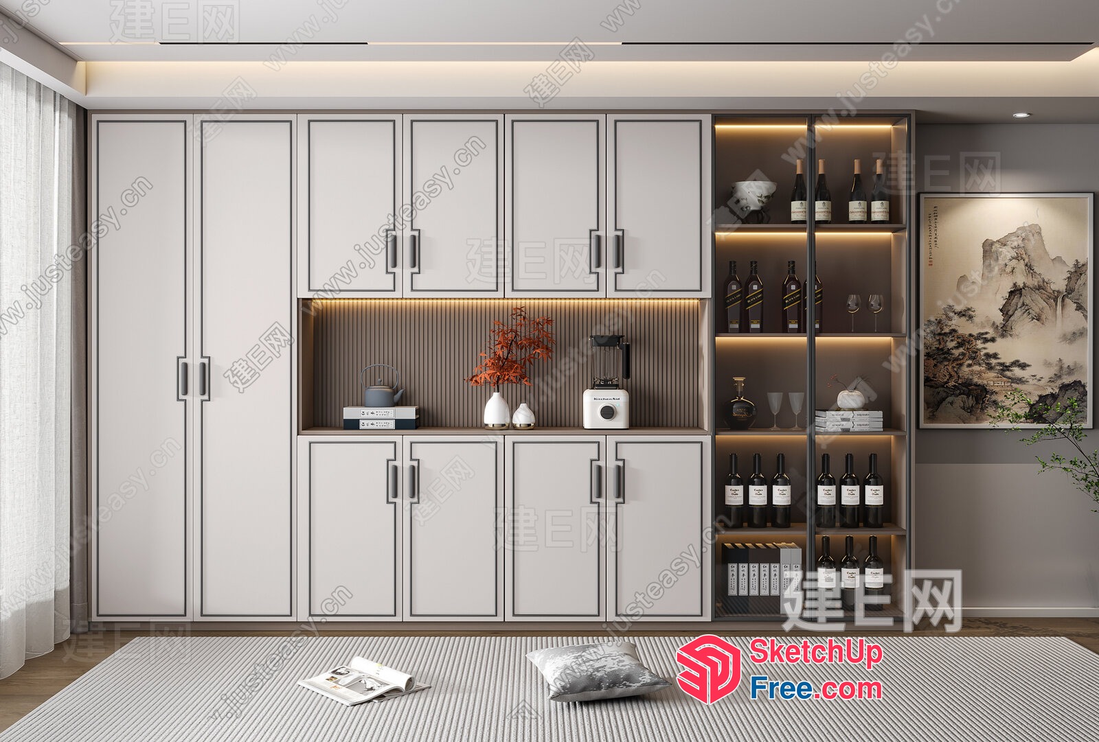 Modern Minimalist Wine Storage And Display Cabinet 3D SketchUp File