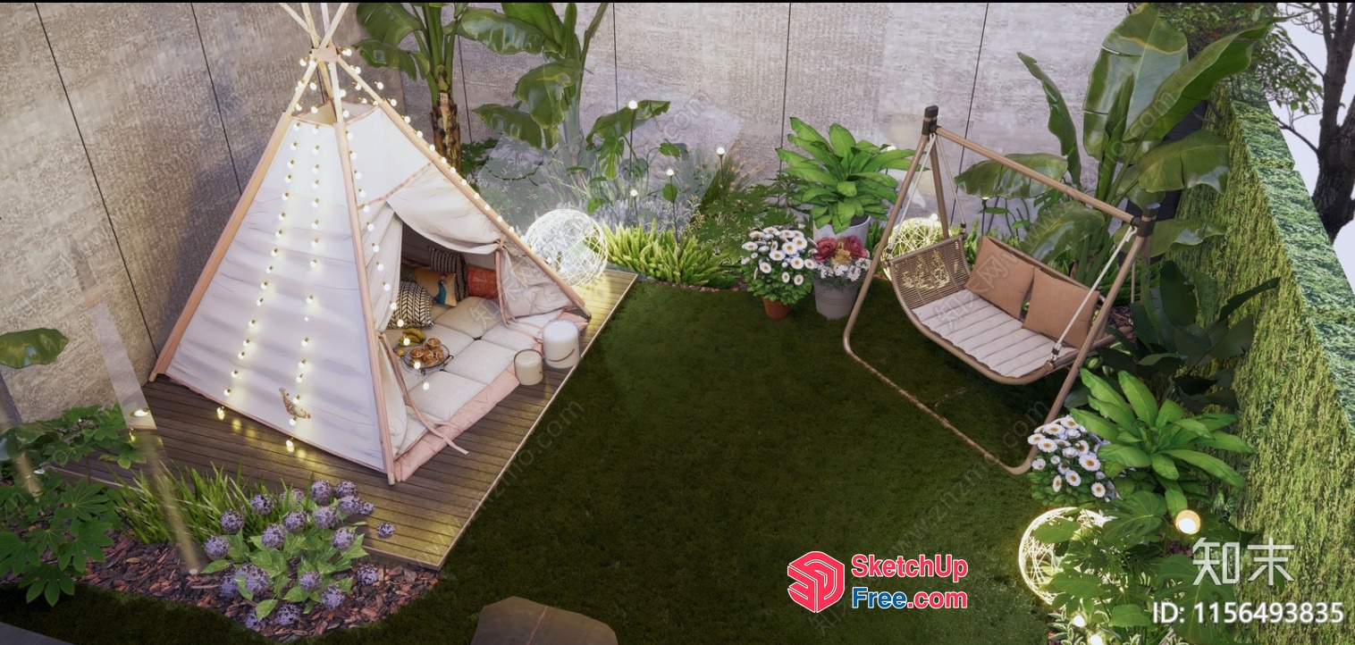Cozy Outdoor Oasis With Teepee And Hanging Chair 3D SketchUp File