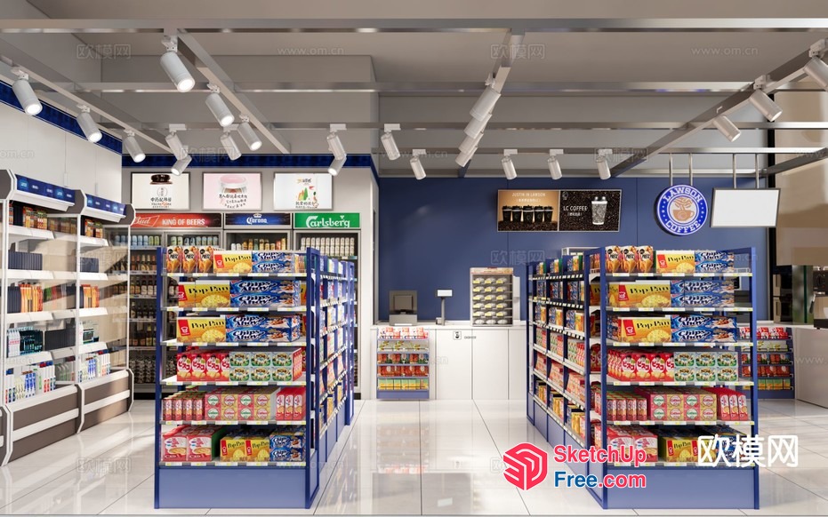 Modern Supermarket Interior With Sleek Shelves And Bright Lighting 3D SketchUp File