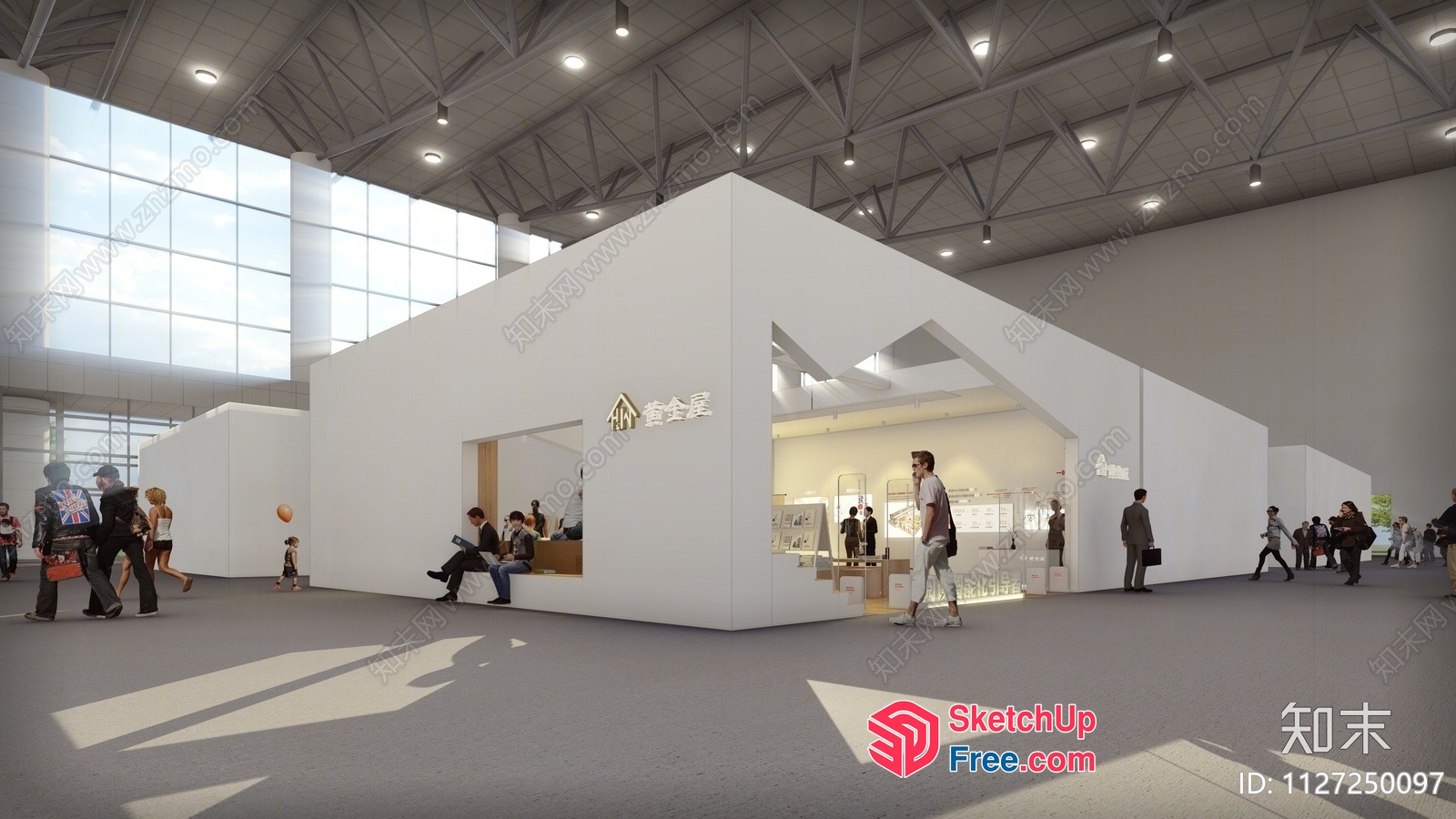 Modern White Building Interior With People 3D SketchUp File