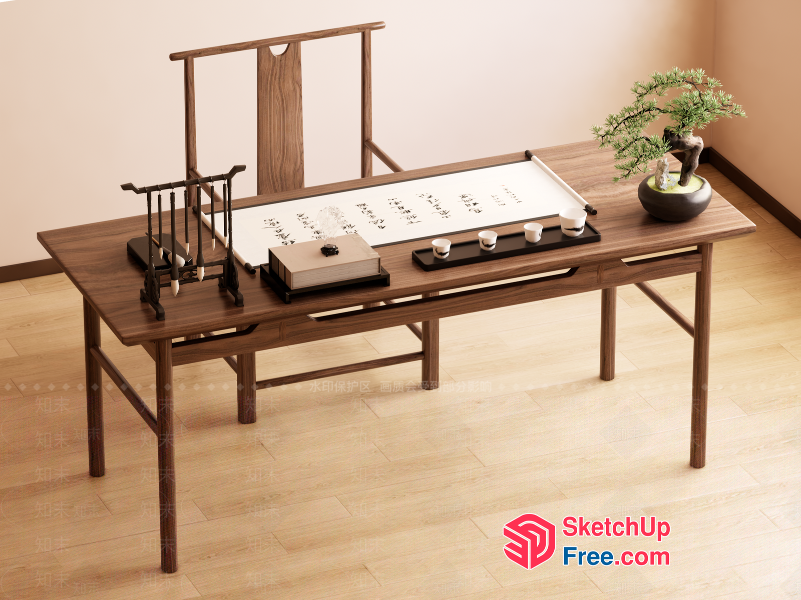 Asian-Inspired Study Room With Traditional Decor 3D SketchUp File