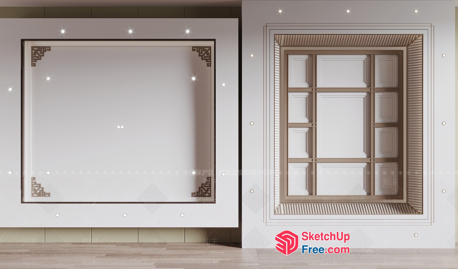 White Ceiling With Ornate Border And Spotlights 3D SketchUp File