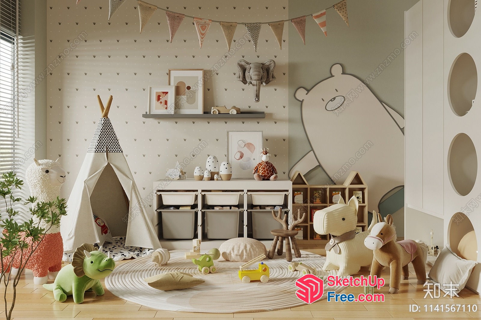 Cozy Kids' Playroom With A Mix Of Animals And Toys 3D SketchUp File
