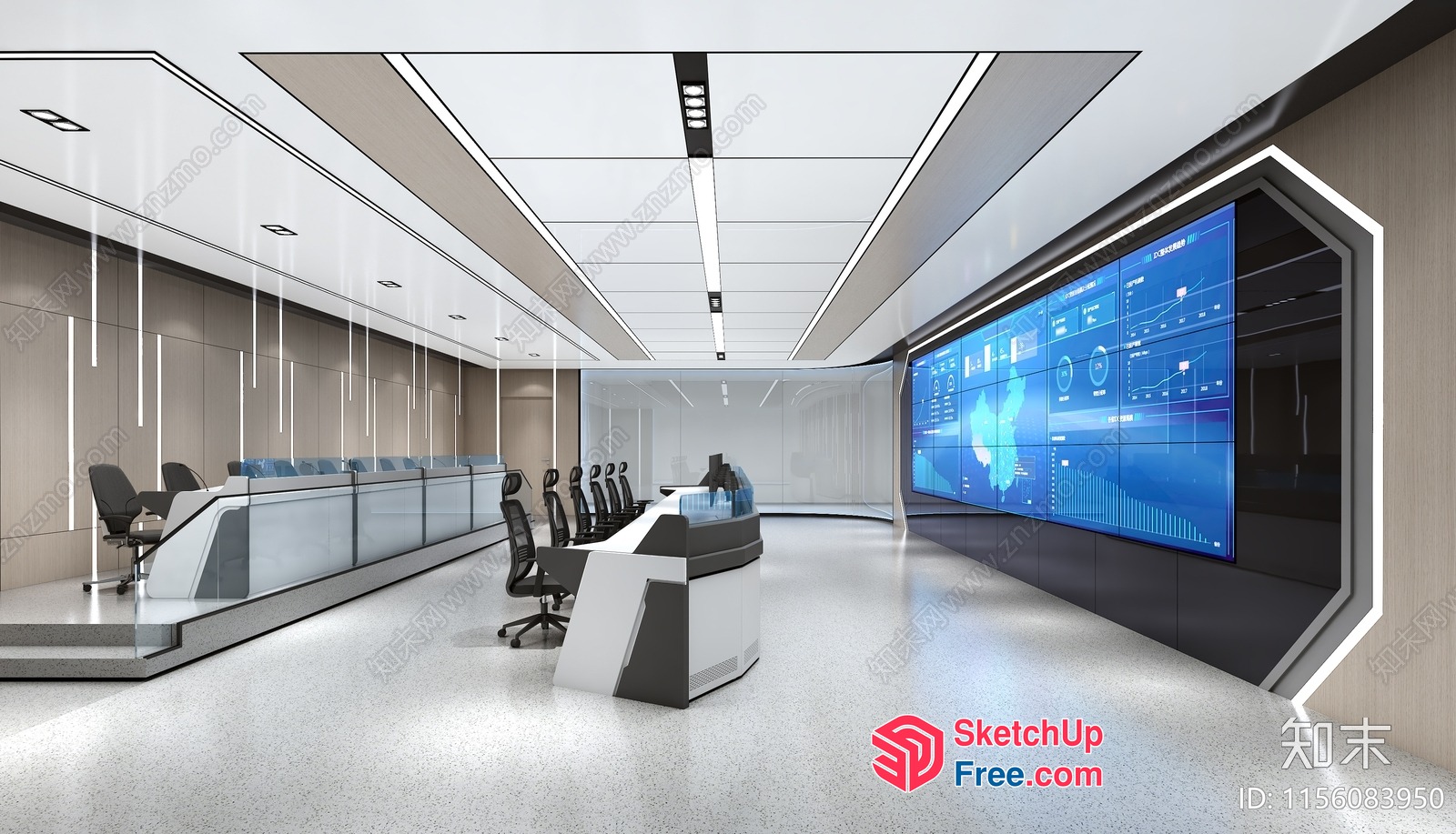 Modern Conference Room With Large Screen Display And Sleek Furniture 3D SketchUp File