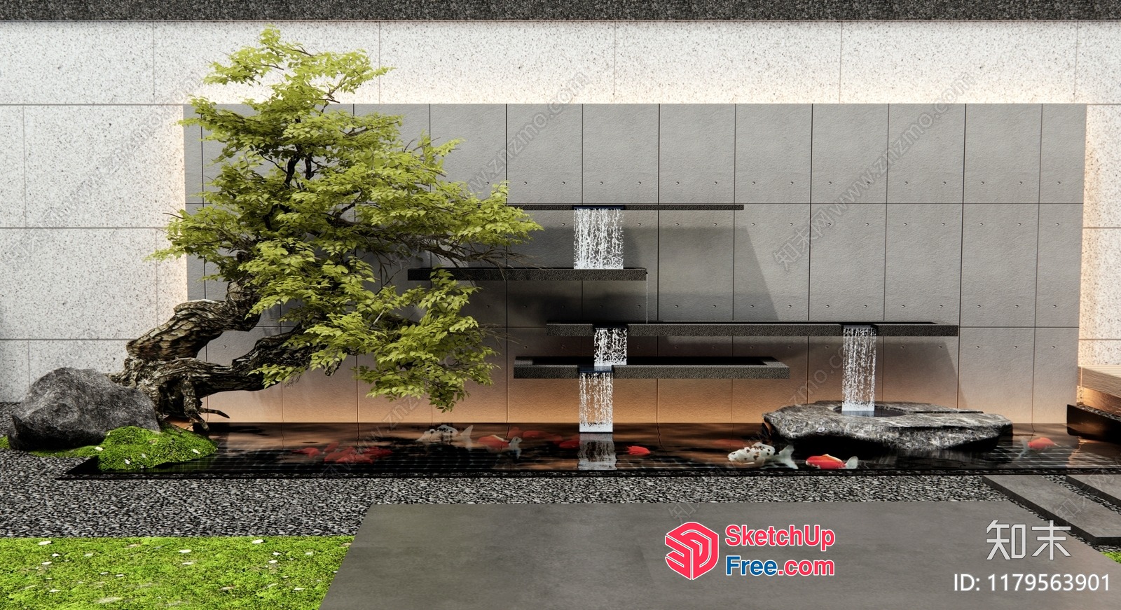 Modern Japanese-Style Waterfall Feature 3D SketchUp File