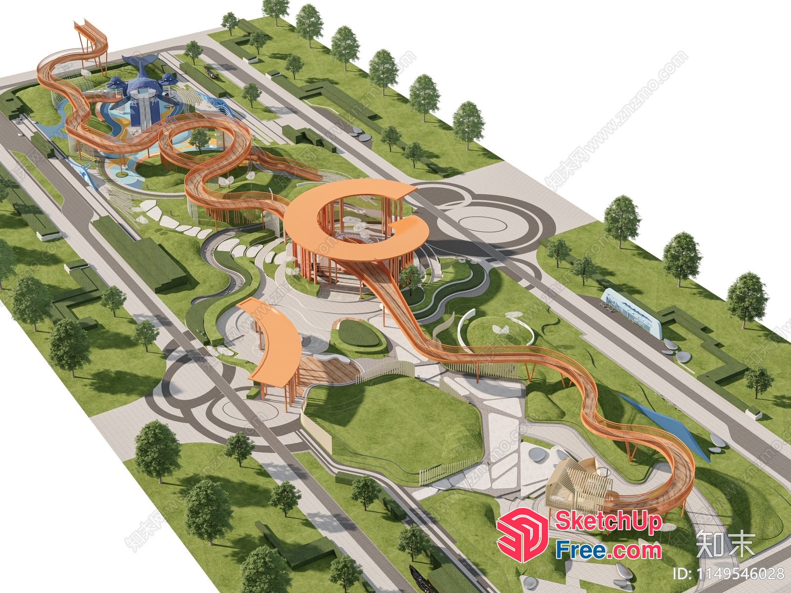 Serpentine Slide Park 3D SketchUp File