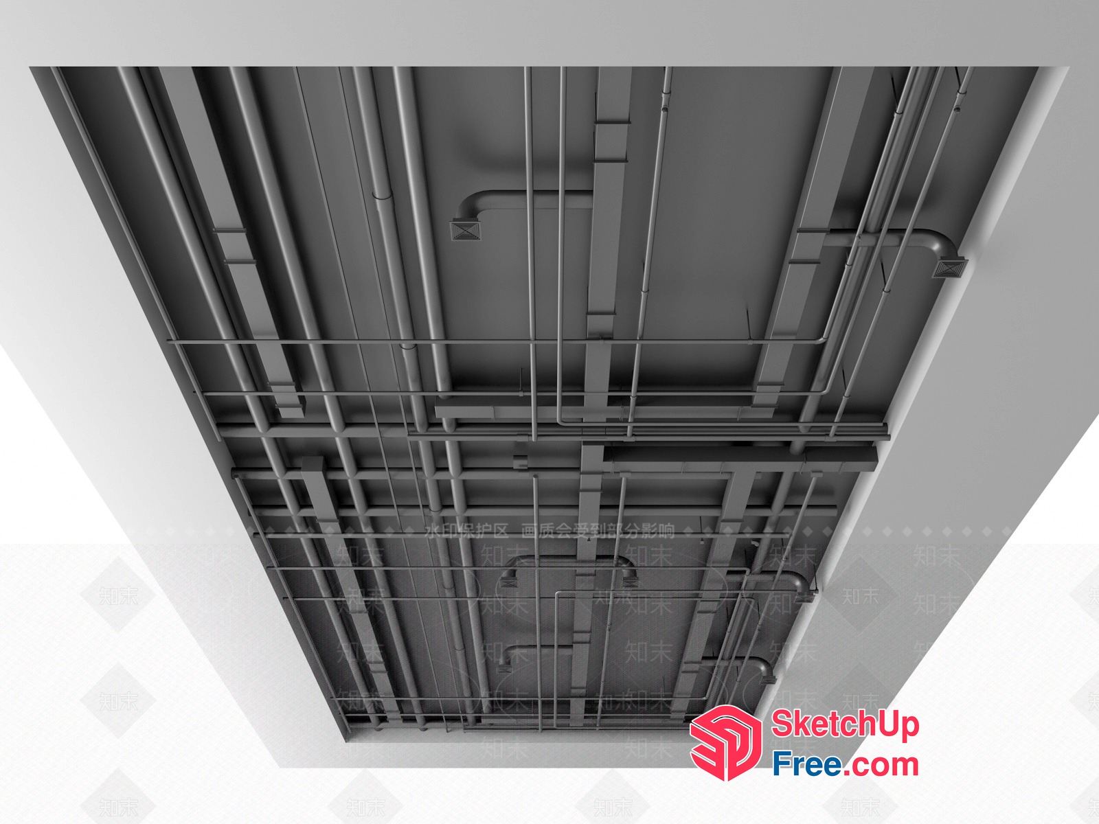 Industrial Style Ceiling Pipe Network 3D SketchUp File