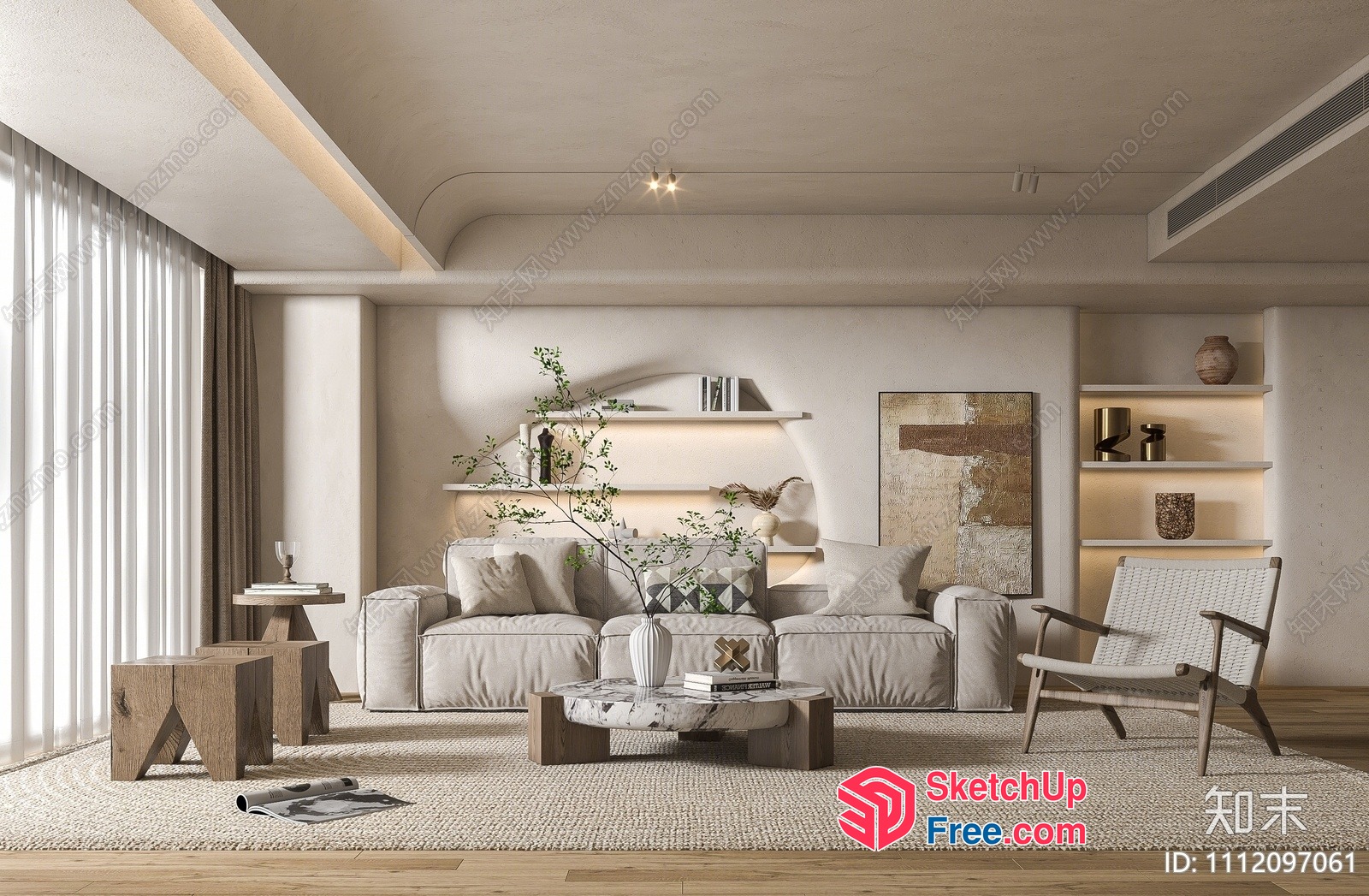 Minimalist Japanese Style Living Room Decor 3D SketchUp File