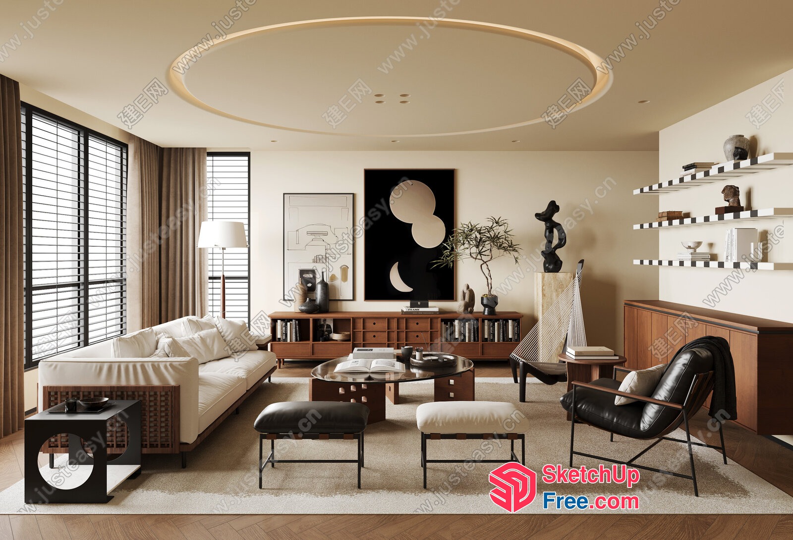 Modern Living Room With White Sofa And Black Accent Furniture 3D SketchUp File