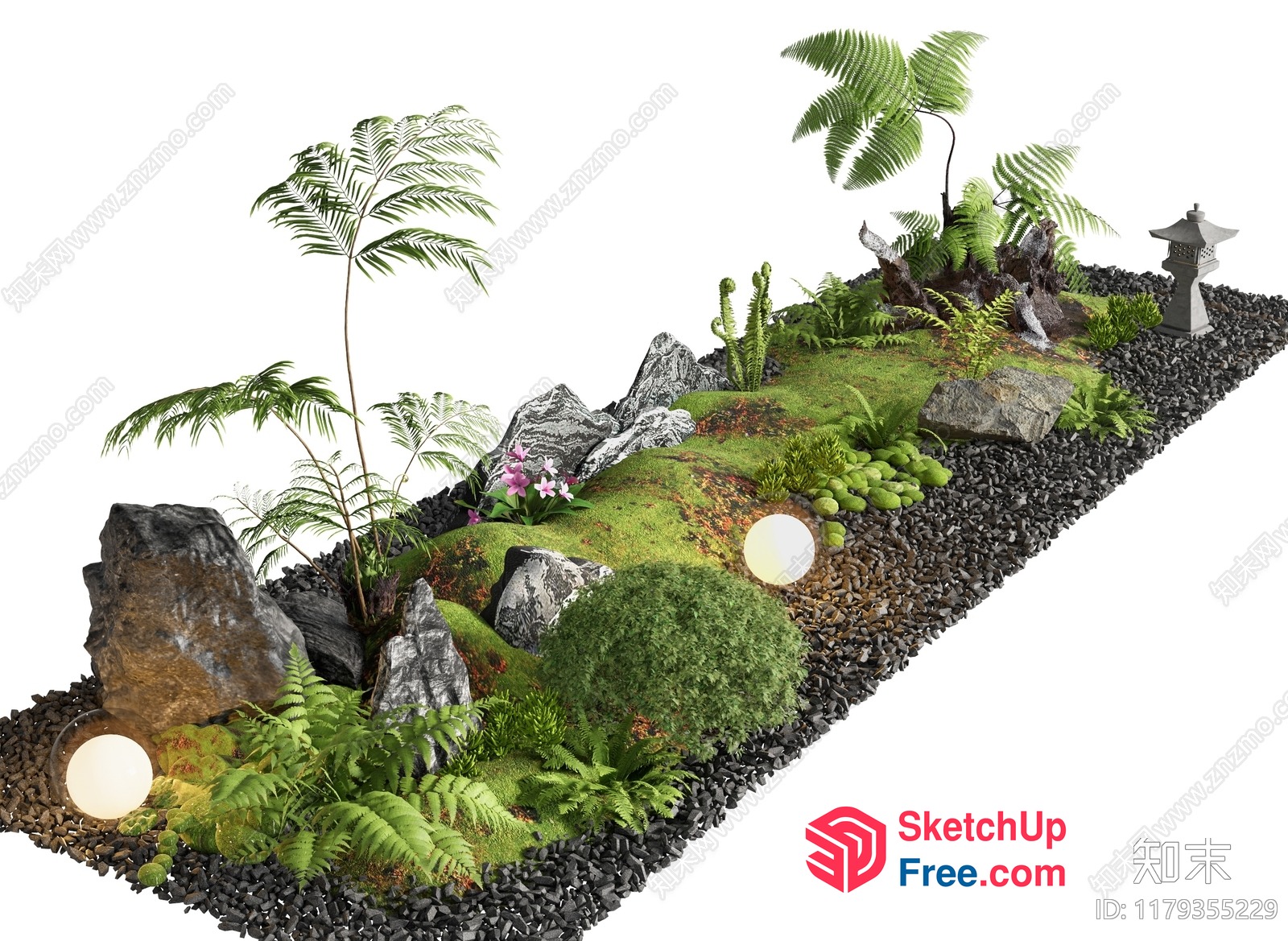 Exotic Greenery And Stone Garden Decor 3D SketchUp File