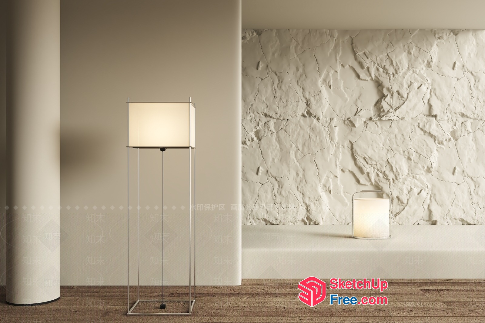 Modern Minimalist White Pillar And Floor Lamp 3D SketchUp File