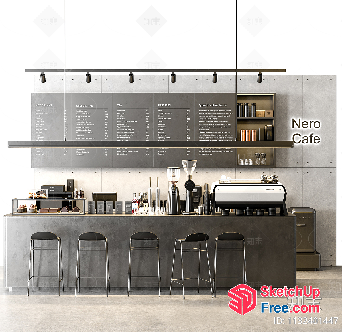 Modern Industrial Style Coffee Shop Interior 3D SketchUp File