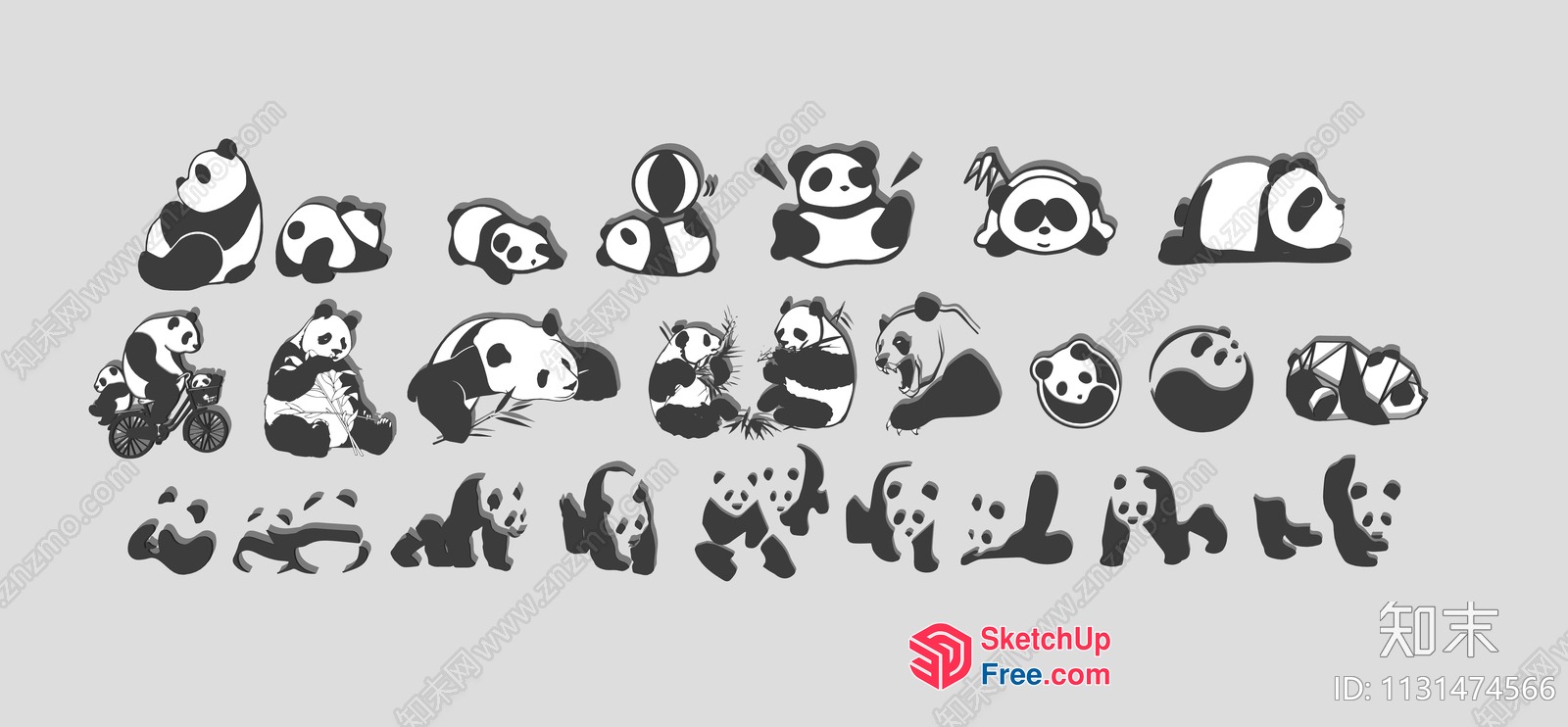 Cartoon Panda Characters 3D SketchUp File