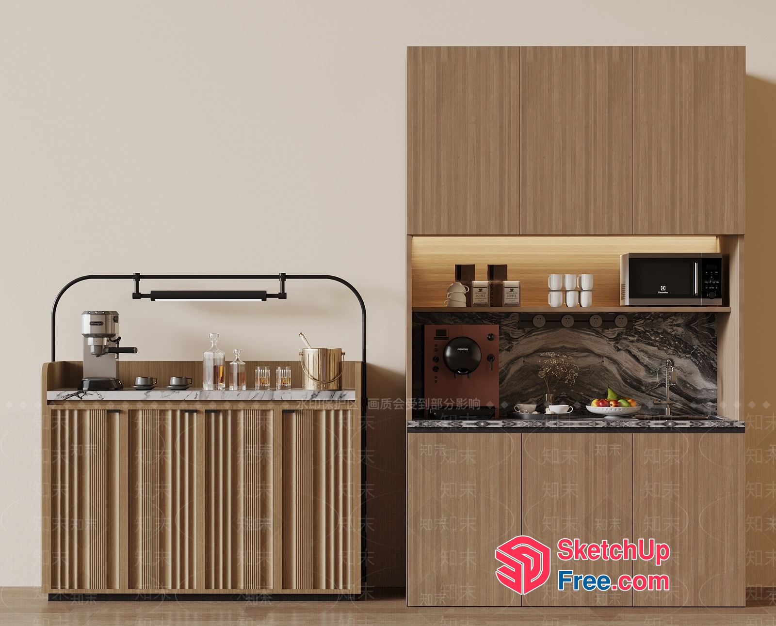 Modern Kitchen And Bar Area With Wood Accents 3D SketchUp File