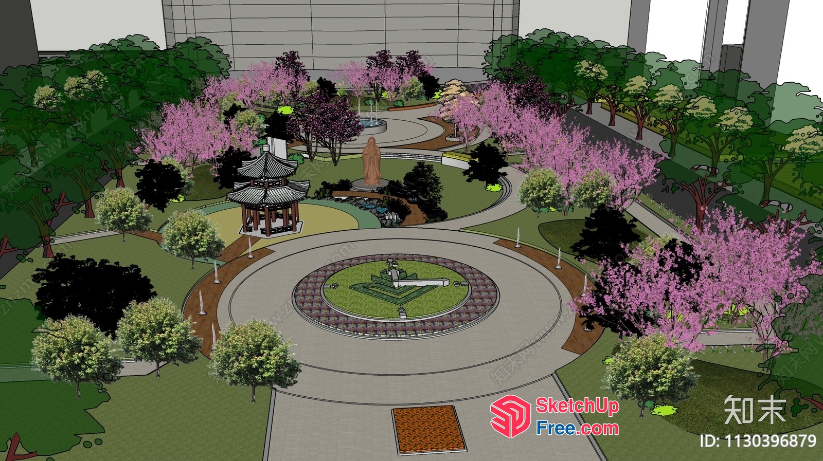 Asian-Inspired Park With Traditional Architecture And Landscaping 3D SketchUp File
