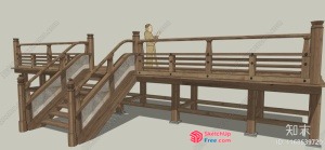 Wooden Staircase And Railing With Balcony 3D SketchUp File