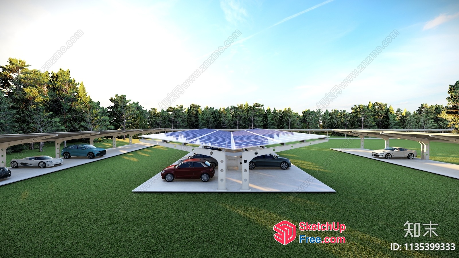 Futuristic Solar-Powered Car Parking Structure 3D SketchUp File