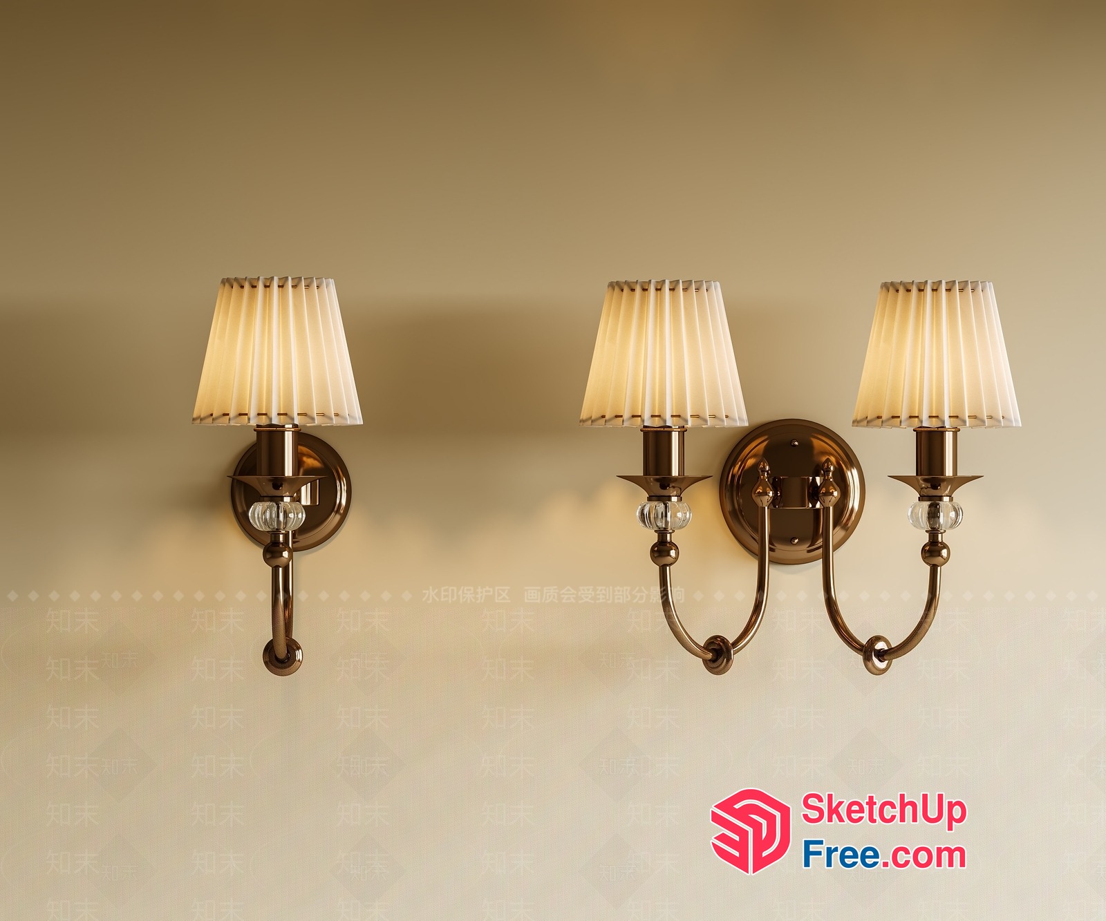 Elegant Wall Sconces With Creamy Lampshades 3D SketchUp File