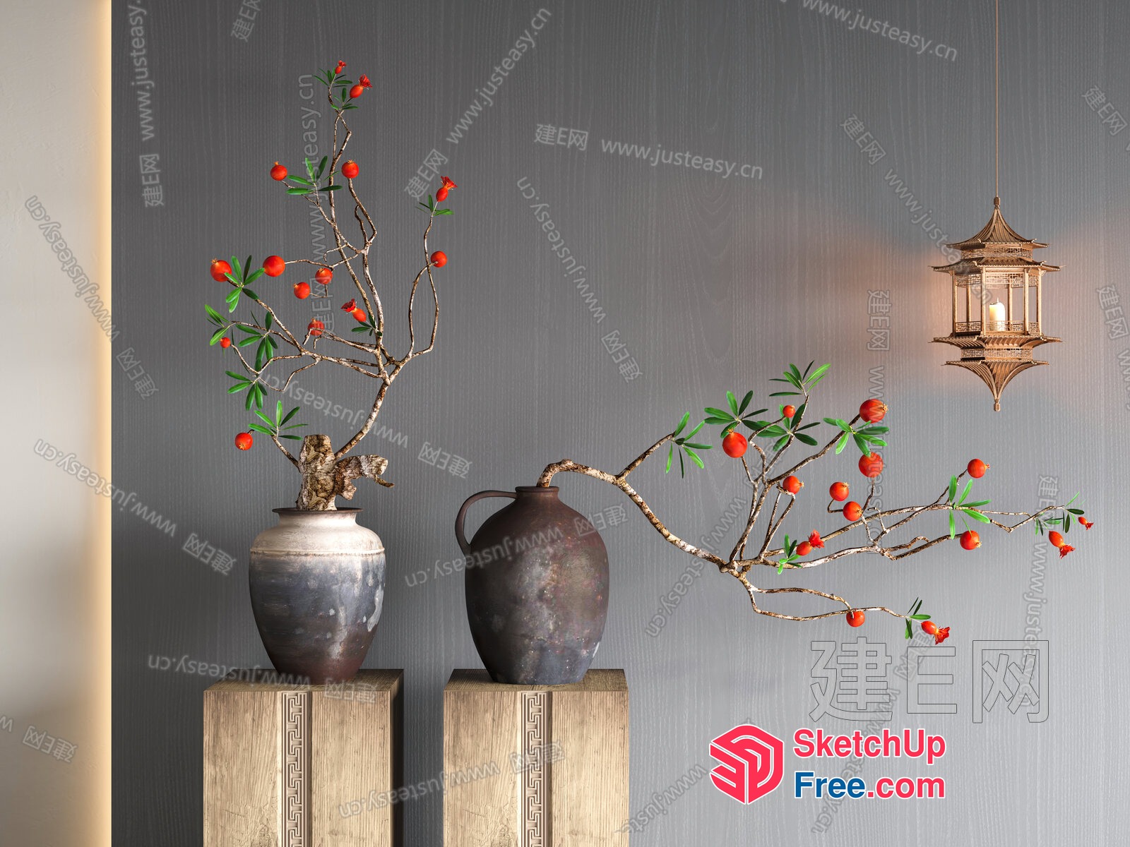Chinese-Inspired Decorative Vases And Potted Plants 3D SketchUp File