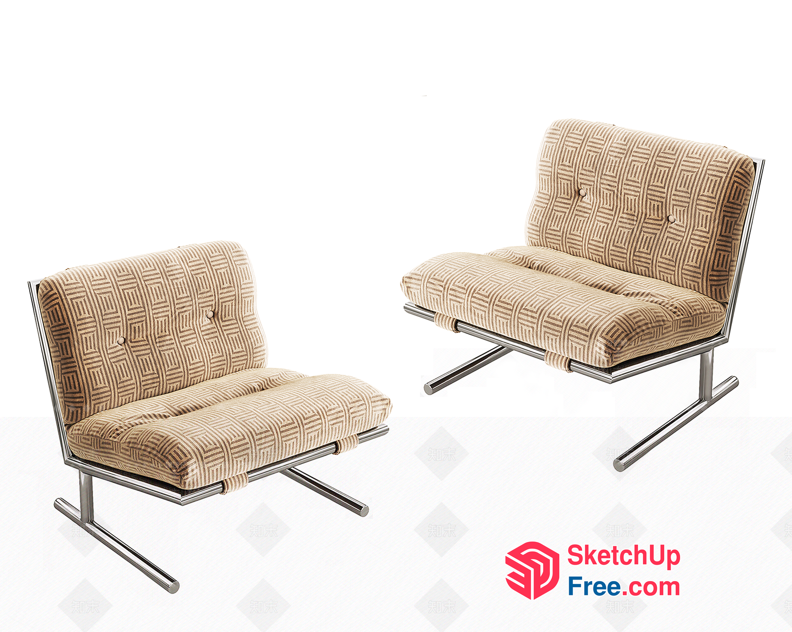 Modern Cream And Brown Geometric Patterned Accent Chairs 3D SketchUp File