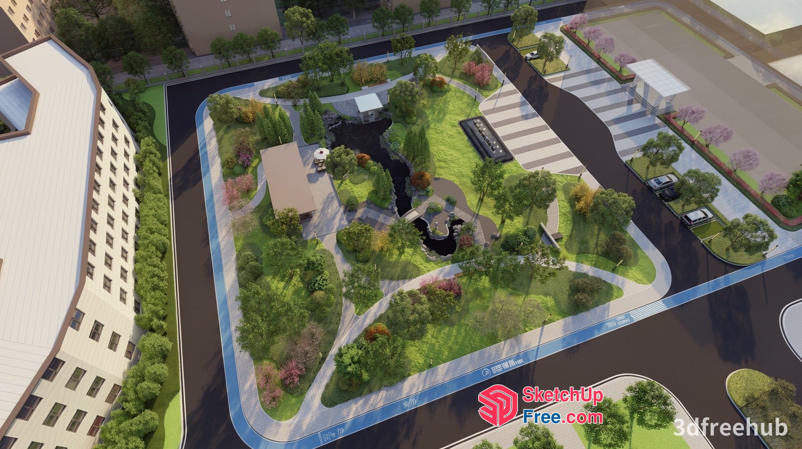 Modern Urban Park Landscape 3D SketchUp File