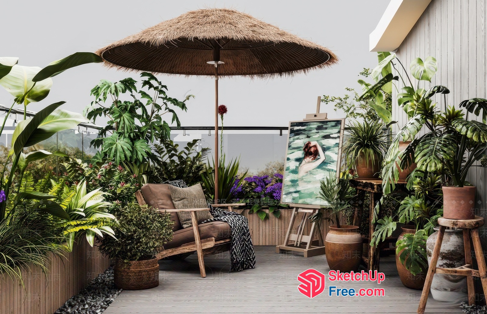 Tropical Balcony With Artistic Decor 3D SketchUp File