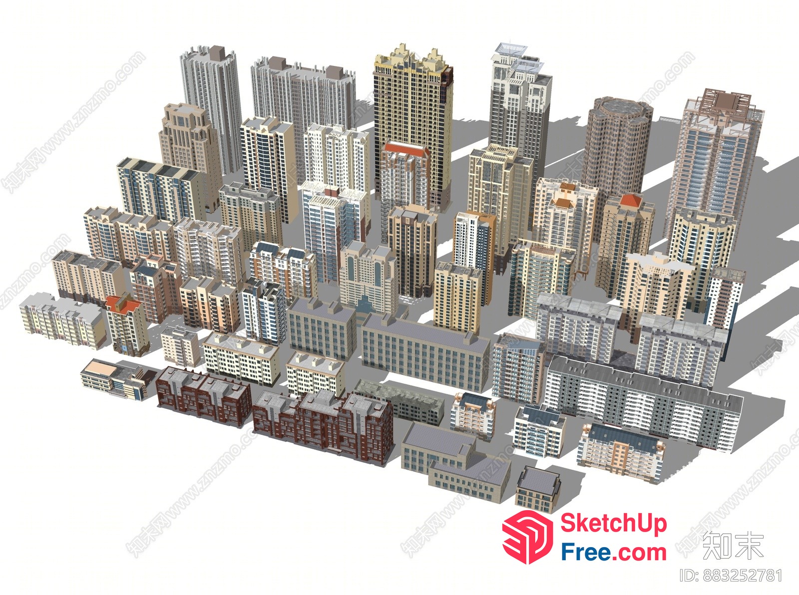 3D City Model With Various Buildings And Skyscrapers 3D SketchUp File