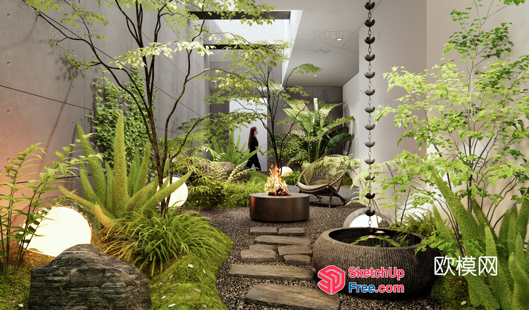 Serene Japanese-Inspired Courtyard Oasis 3D SketchUp File