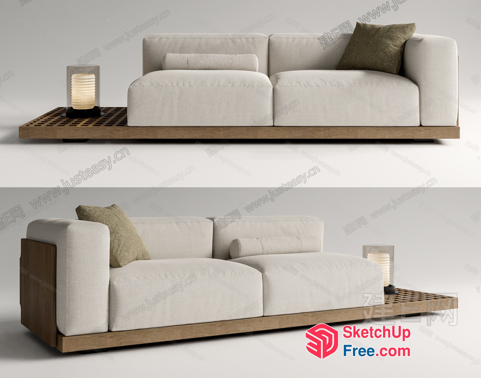 Minimalist Style White Sofa With Wood Base 3D SketchUp File